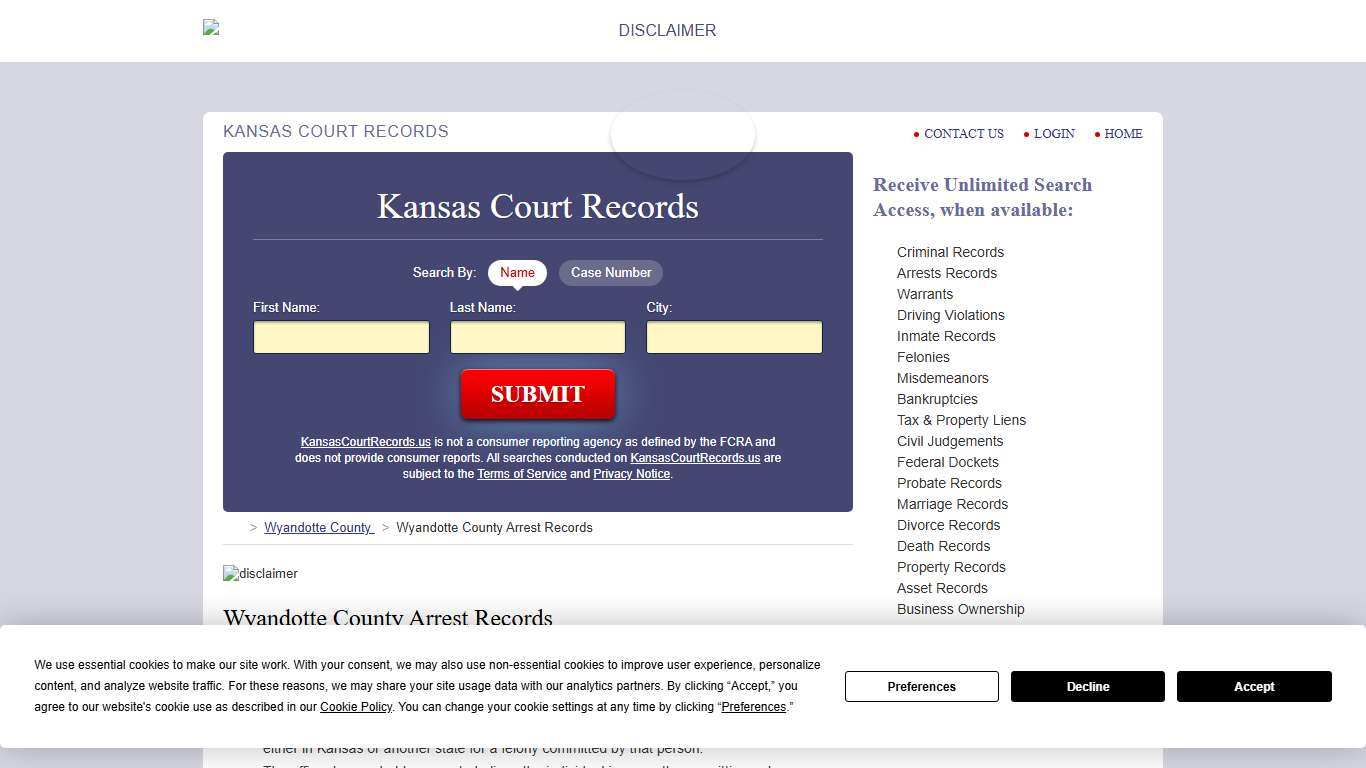 Wyandotte County Arrest Records KansasCourtRecords.us