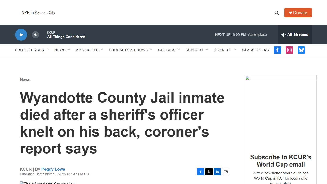 Wyandotte County Jail inmate died after a sheriff's officer knelt on his back, coroner's report says KCUR - Kansas City news and NPR